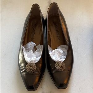 Yves Saint Laurent Brown Gold with block Heels.
